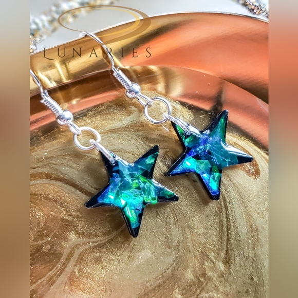 Artisan Jewelry - Holographic Color-Shifting Resin Star Earrings, Handmade